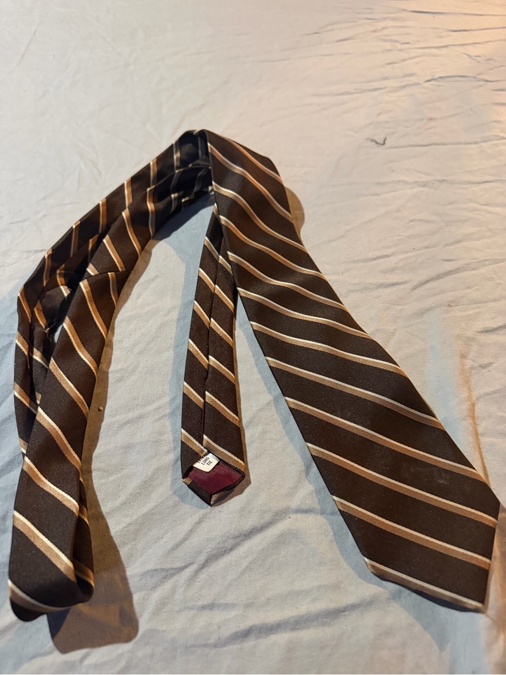 Striped Brown Men's Tie with Light Beige Accents